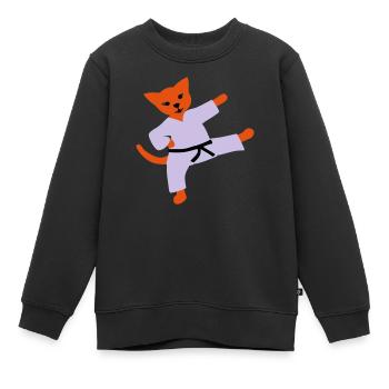 taekwondo cat - Sweat Premium enfant bio - noir - Devant - AI Model Kid Female (0cm)