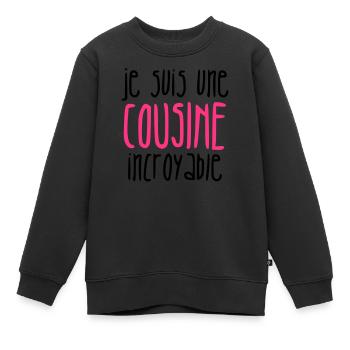 Oncle / Tante / Cousin / Cousine - Sweat Premium enfant bio - noir - Devant - AI Model Kid Female (0cm)