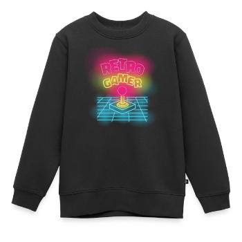 Retro gamer neon multicolore joystick design - Sweat Premium enfant bio - noir - Devant - AI Model Kid Female (0cm)