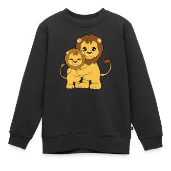 Étreinte de la famille Lion - Sweat Premium enfant bio - noir - Devant - AI Model Kid Female (0cm)