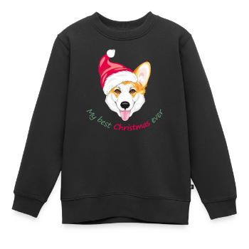 Lächelnder walisischer Corgi mit Weihnachtsmannmütze - Kinder Premium Organic Sweatshirt - Schwarz - Vorne - AI Model Kid Female (0cm)