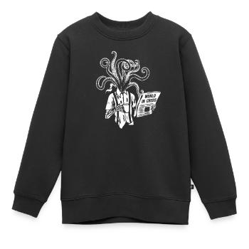 Squelette buvant du café avec tentacules, journal - Sweat Premium enfant bio - noir - Devant - AI Model Kid Female (0cm)
