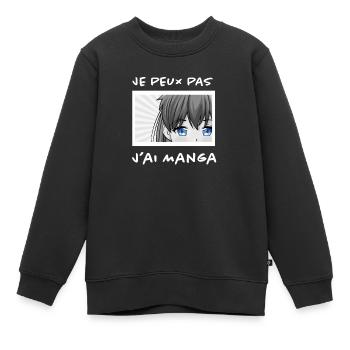 Illustration Manga - Sweat Premium enfant bio - noir - Devant - AI Model Kid Female (0cm)
