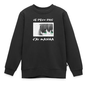 Dessin Manga - Sweat Premium enfant bio - noir - Devant - AI Model Kid Female (0cm)