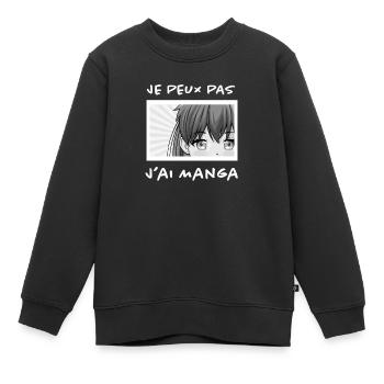 Manga - Sweat Premium enfant bio - noir - Devant - AI Model Kid Female (0cm)