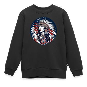 Folklore américain - Sweat Premium enfant bio - noir - Devant - AI Model Kid Female (0cm)