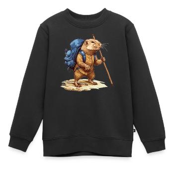 Mole rat with backpack and walking stick - Kids Premium Organic Sweatshirt - black - Front - AI Model Kid Female (0cm)