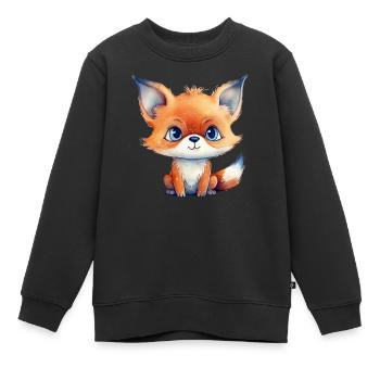Fuchs Kulleraugen Aquarell Waldtier - Kinder Premium Organic Sweatshirt - Schwarz - Vorne - AI Model Kid Female (0cm)