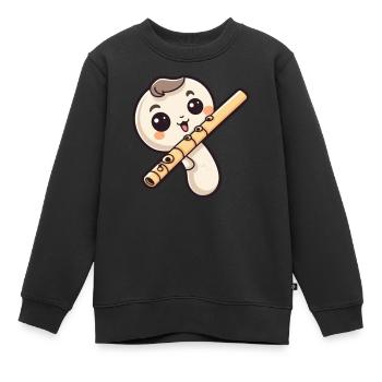Flöte im Comic Stil - Kinder Premium Organic Sweatshirt - Schwarz - Vorne - AI Model Kid Female (0cm)