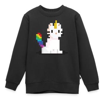 Chat licorne Pixel - Sweat Premium enfant bio - noir - Devant - AI Model Kid Female (0cm)