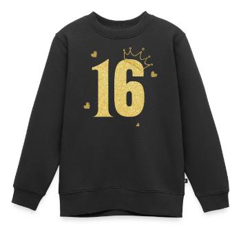 16e anniversaire couronne doré - Sweat Premium enfant bio - noir - Devant - AI Model Kid Female (0cm)
