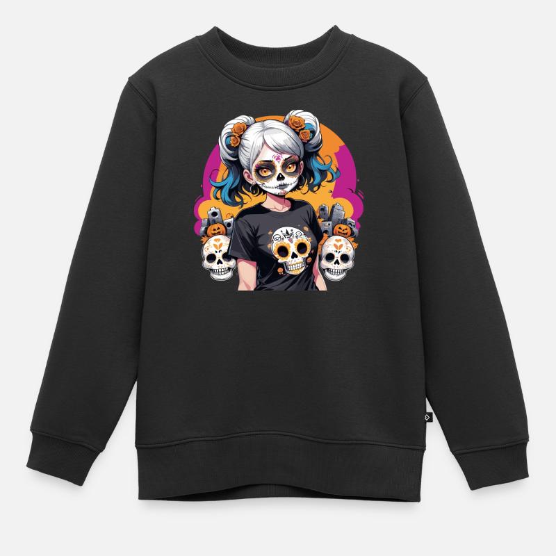 Zuckerschädel-Mädchen - Kinder Premium Organic Sweatshirt - Schwarz