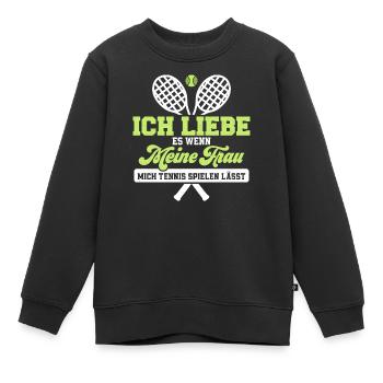 Ich liebe es wenn meine Frau mich Tennis spielen l - Kinder Premium Organic Sweatshirt - Schwarz - Vorne - AI Model Kid Female (0cm)