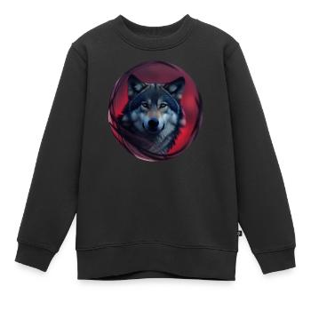 loup - Sweat Premium enfant bio - noir - Devant - AI Model Kid Female (0cm)