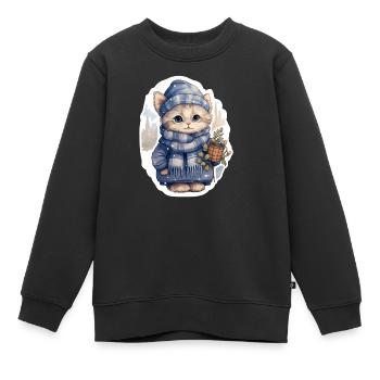 Chaton dans la neige avec chapeau, écharpe et manteau - Sweat Premium enfant bio - noir - Devant - AI Model Kid Female (0cm)