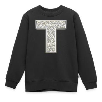 T, lettre, initiale, monogramme, - Sweat Premium enfant bio - noir - Devant - AI Model Kid Female (0cm)
