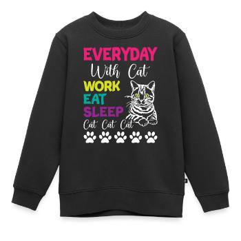 Tous les jours, c’est Chats Travail Manger Dormir Chat Chat Chat - Sweat Premium enfant bio - noir - Devant - AI Model Kid Female (0cm)