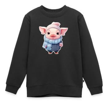 süßem Schweinchen ist kalt - Kinder Premium Organic Sweatshirt - Schwarz - Vorne - AI Model Kid Female (0cm)