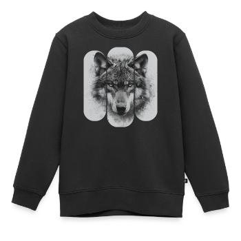 triptyque Loup noir et blanc - Sweat Premium enfant bio - noir - Devant - AI Model Kid Female (0cm)