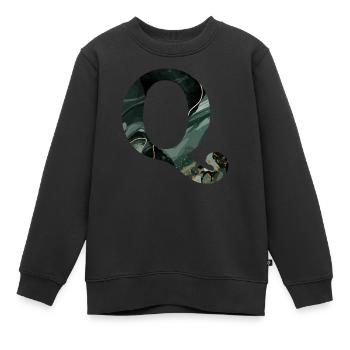 Lettre q marbré vert - Sweat Premium enfant bio - noir - Devant - AI Model Kid Female (0cm)
