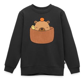 Süßes Wasserschwein mit Mandarine im Bad mit Entlein - Kinder Premium Organic Sweatshirt - Schwarz - Vorne - AI Model Kid Female (0cm)