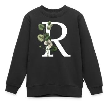 Buchstabe R Grün Botanisch - Kinder Premium Organic Sweatshirt - Schwarz - Vorne - AI Model Kid Female (0cm)