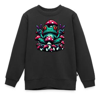 Frosch mit Fliegenpilz - Kinder Premium Organic Sweatshirt - Schwarz - Vorne - AI Model Kid Female (0cm)