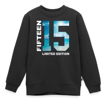 Cadeau 15ème anniversaire 15 ans - Sweat Premium enfant bio - noir - Devant - AI Model Kid Female (0cm)