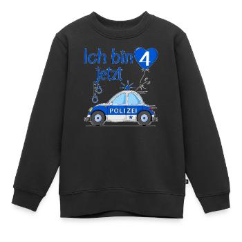 Polizeiauto Ich bin jetzt 4 Geburtstag - Kinder Premium Organic Sweatshirt - Schwarz - Vorne - AI Model Kid Female (0cm)