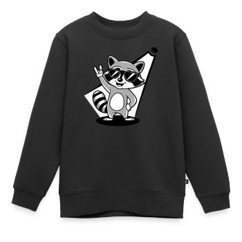 Retro Raccoon Rock Music - Kinder Premium Organic Sweatshirt - Schwarz - Vorne - AI Model Kid Female (0cm)