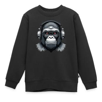 Gorilla with Headphones - Kinder Premium Organic Sweatshirt - Schwarz - Vorne - AI Model Kid Female (0cm)