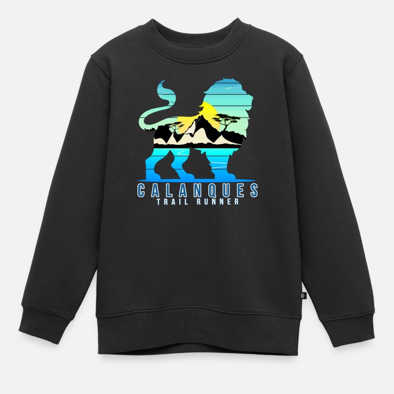 Lion des calanques, Trail runner, sport, aventure - Sweat Premium enfant bio - noir
