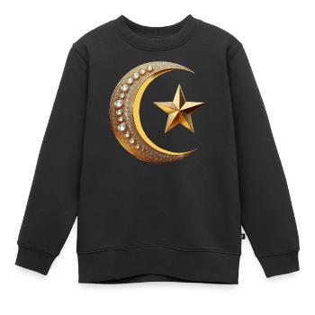Symbole de l’Islam or avec diamant - Sweat Premium enfant bio - noir - Devant - AI Model Kid Female (0cm)