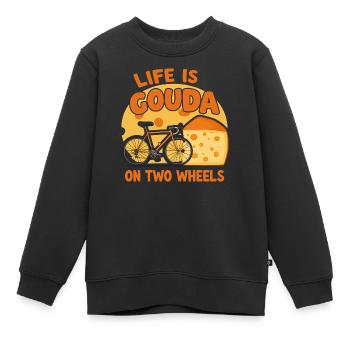 La vie, c’est Gouda sur deux roues ! - Sweat Premium enfant bio - noir - Devant - AI Model Kid Female (0cm)