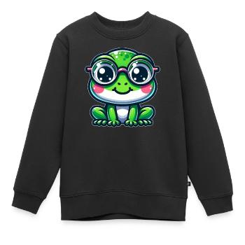 Grenouille mignonne avec des lunettes - Sweat Premium enfant bio - noir - Devant - AI Model Kid Female (0cm)
