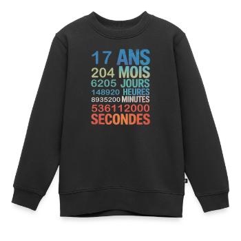 17 Ans – Le Temps en Secondes, Minutes - Kinder Premium Organic Sweatshirt - Schwarz - Vorne - AI Model Kid Female (0cm)