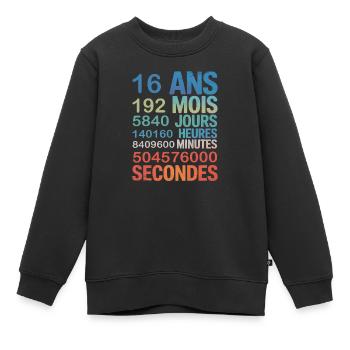 16 Ans en Chiffres – Cadeau Anniversaire Original - Kinder Premium Organic Sweatshirt - Schwarz - Vorne - AI Model Kid Female (0cm)