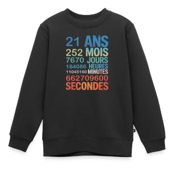 21 Ans de Vie – L’Âge Adulte en Chiffres - Sweat Premium enfant bio - noir - Devant - AI Model Kid Female (0cm)