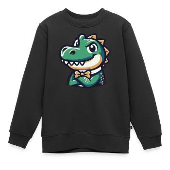Crocodile en nœud papillon - Sweat Premium enfant bio - noir - Devant - AI Model Kid Female (0cm)