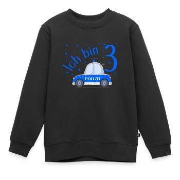 Voiture de Police J’ai 3 Anniversaire Bleu - Sweat Premium enfant bio - noir - Devant - AI Model Kid Female (0cm)