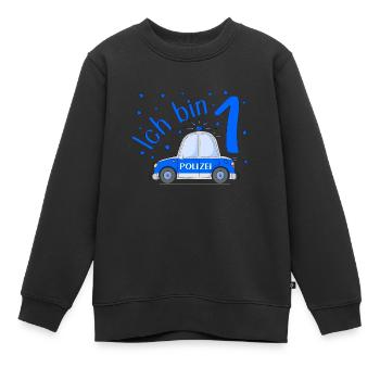 Voiture de police J’ai 1 anniversaire Bleu - Sweat Premium enfant bio - noir - Devant - AI Model Kid Female (0cm)