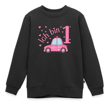 Voiture de police j’ai 1 anniversaire rose - Sweat Premium enfant bio - noir - Devant - AI Model Kid Female (0cm)