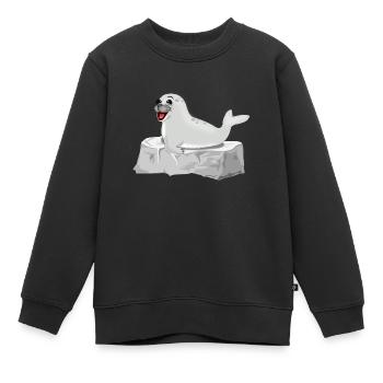 Lachende Robbe auf Fels - Kinder Premium Organic Sweatshirt - Schwarz - Vorne - AI Model Kid Female (0cm)