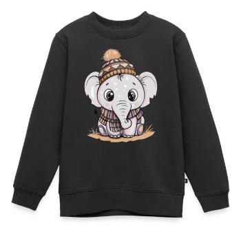 Cute elephant with scarf and bobble hat. - Kids Premium Organic Sweatshirt - black - Front - AI Model Kid Female (0cm)
