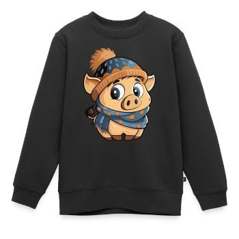Cute pig with scarf and bobble hat. - Kids Premium Organic Sweatshirt - black - Front - AI Model Kid Female (0cm)