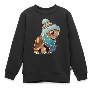 Cute turtle with scarf and bobble hat. - Kids Premium Organic Sweatshirt - black - Front - AI Model Kid Female (0cm)