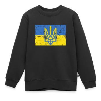 Drapeau Ukrainien Trident Ukraine - Sweat Premium enfant bio - noir - Devant - AI Model Kid Female (0cm)