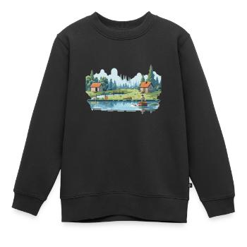 Angler Natur 8Bit Stil - Kinder Premium Organic Sweatshirt - Schwarz - Vorne - AI Model Kid Female (0cm)