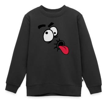 Komisches Comic Gesicht Cool Zunge Rausstrecken - Kinder Premium Organic Sweatshirt - Schwarz - Vorne - AI Model Kid Female (0cm)