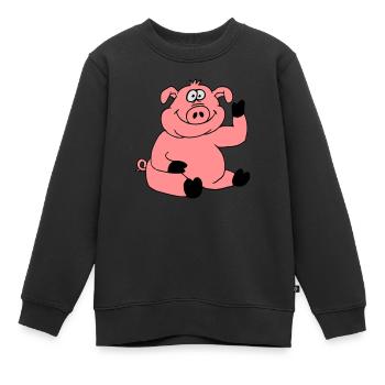 Mignon bande dessinée bande dessinée ondes de cochon amical - Sweat Premium enfant bio - noir - Devant - AI Model Kid Female (0cm)